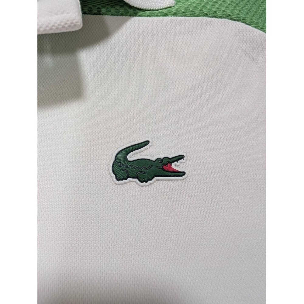 Lacoste Sport Ultra Dry Mens XL FR6 Polo Shirt White Green Colorblock Tennis - Picture 2 of 9
